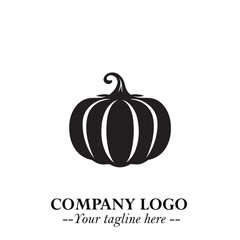 Pumpkin Logo Symbol in Black on the White Background Minimalist Vegetable Vector Illustration
