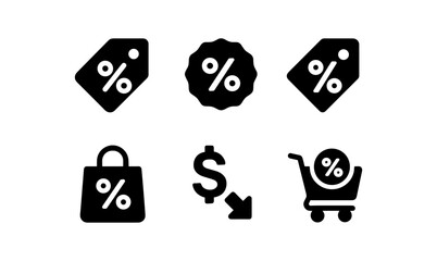 Black friday sale icons: discount tags, price drop, and shopping cart