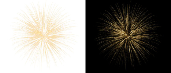  Golden fireworks display with bright sparks illuminates the dark sky. An elegant festive explosion...