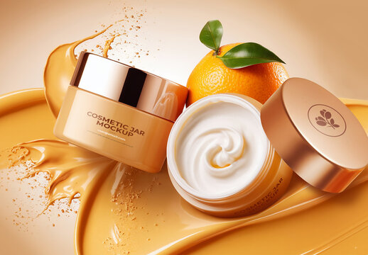 Orange Color Cosmetic Glass Jar Mockup