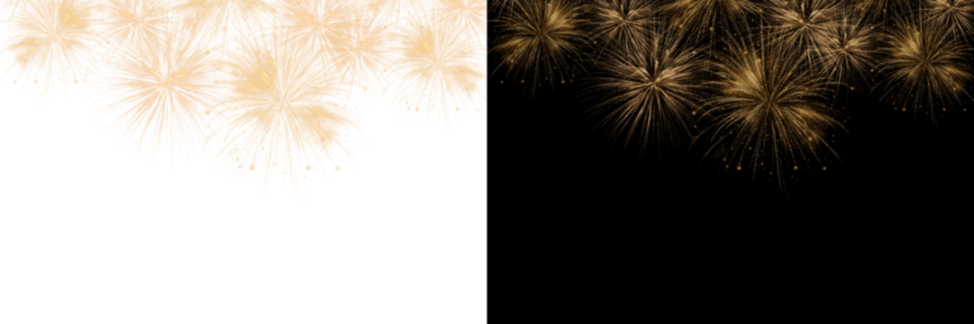 Glowing fireworks and sparkling light burst on transparent background. Realistic PNG overlay perfect for New Year, wedding, or holiday celebration designs.