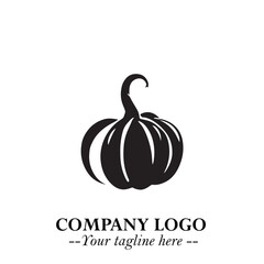 Pumpkin Logo Symbol in Black on the White Background Minimalist Vegetable Vector Illustration