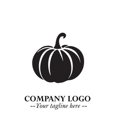 Pumpkin Logo Symbol in Black on the White Background Minimalist Vegetable Vector Illustration