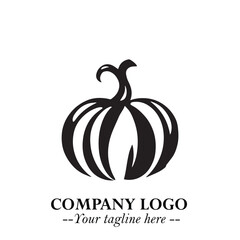 Pumpkin Logo Symbol in Black on the White Background Minimalist Vegetable Vector Illustration