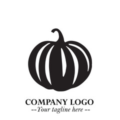 Pumpkin Logo Symbol in Black on the White Background Minimalist Vegetable Vector Illustration