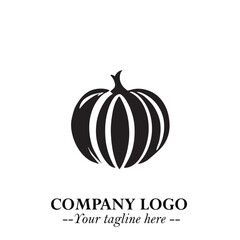 Pumpkin Logo Symbol in Black on the White Background Minimalist Vegetable Vector Illustration