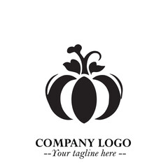 Pumpkin Logo Symbol in Black on the White Background Minimalist Vegetable Vector Illustration