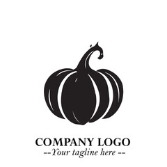 Pumpkin Logo Symbol in Black on the White Background Minimalist Vegetable Vector Illustration