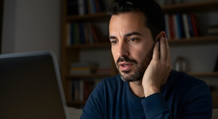 Hombre participando en una videollamada en casa