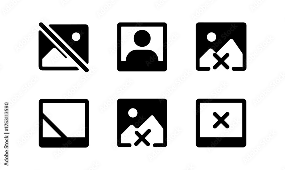 Wall mural monochrome icon set for image loading and error states in web interfaces