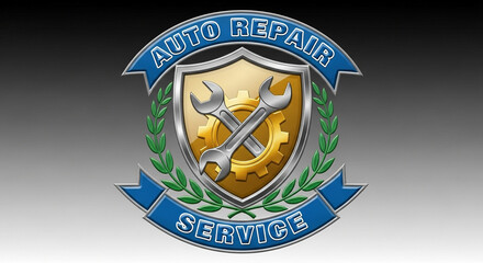 Reliable auto repair service logo with crossed wrenches and gear, perfect for promoting automotive businesses and building trust with customers seeking quality.