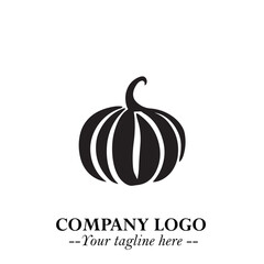 Pumpkin Logo Symbol in Black on the White Background Minimalist Vegetable Vector Illustration