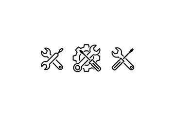 Set of service and repair icons with wrench and screwdriver, maintenance tools vector illustration, gear and tools symbol, technical and mechanical service signs