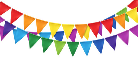 Colorful triangle bunting flags festive decoration isolated on transparent background