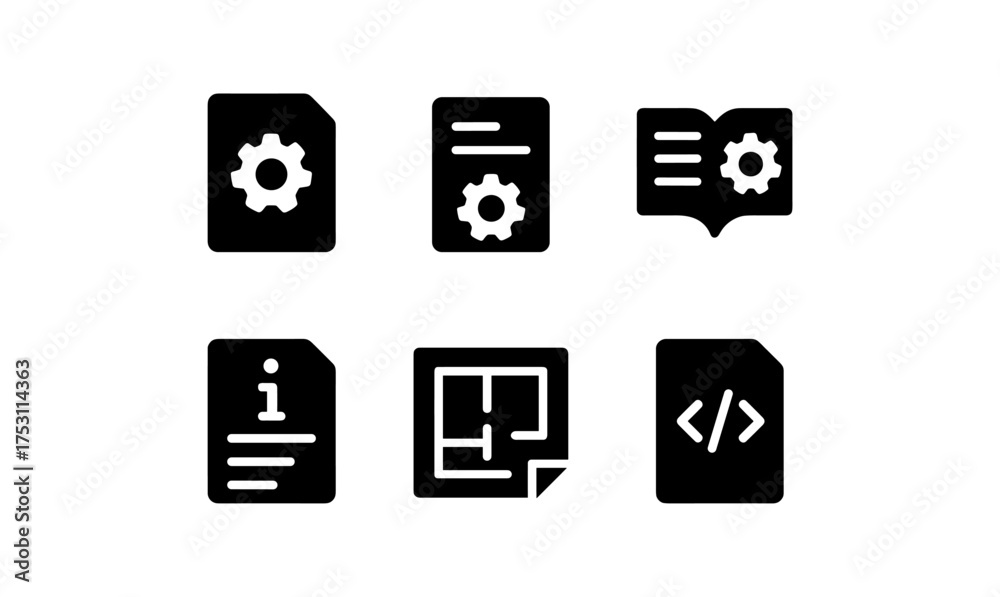 Wall mural monochrome document and code icons grid for digital projects