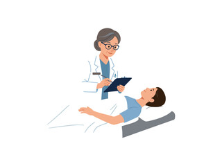 female doctor is examining a patient isolated on white background