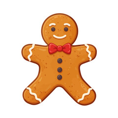 Obraz premium Gingerbread Man Delight: A cheerful gingerbread man with a red bow tie and smiling, a festive culinary creation ready to spread holiday cheer. 