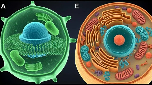 Detailed comparison of plant and animal cell structures and organelles.