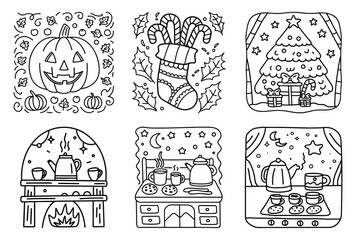 Autumn Harvest Pumpkin Halloween Icon Autumnal Squash Seasonal Gourd Fallen Leaves Farm Decoration Harvest Festival Doodle Vector Illustration