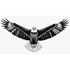 Majestic eagle soaring with outstretched wings in detailed illustration.