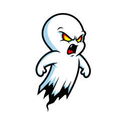 Angry Cartoon Ghost with Red Eyes Vector Illustration