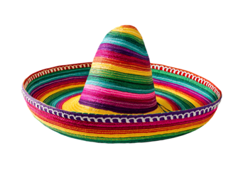 Vibrant Striped Mexican Sombrero isolated on a transparent background