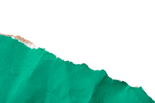 Green torn cardboard isolated on a transparent background