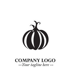 Pumpkin Logo Symbol in Black on the White Background Minimalist Vegetable Vector Illustration