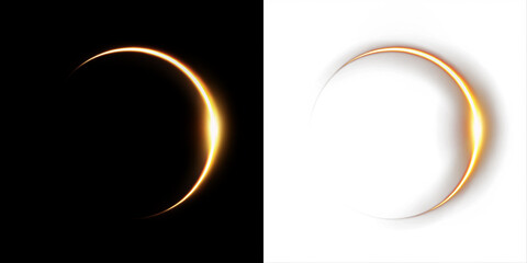 Elegant crescent moon illustration with glowing edges on a dark background, featuring soft light effects and a contrasting white backdrop, ideal for creative design projects and celestial themes © POLINA