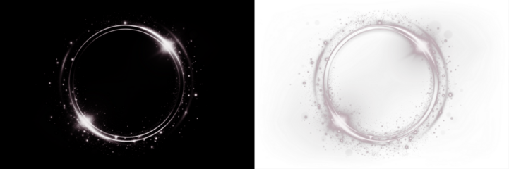 Elegant circular PNG overlay with sparkling effects on black and white backgrounds, perfect for enhancing designs and adding a touch of glamour to various creative projects
