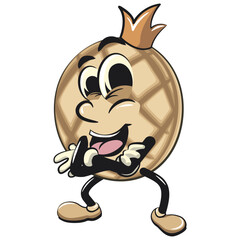 cute pineapple bun or melon bread bun mascot cartoon vector illustration isolated crowned like a king while folding his arms calmly, work of hand drawn