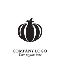 Pumpkin Logo Symbol in Black on the White Background Minimalist Vegetable Vector Illustration