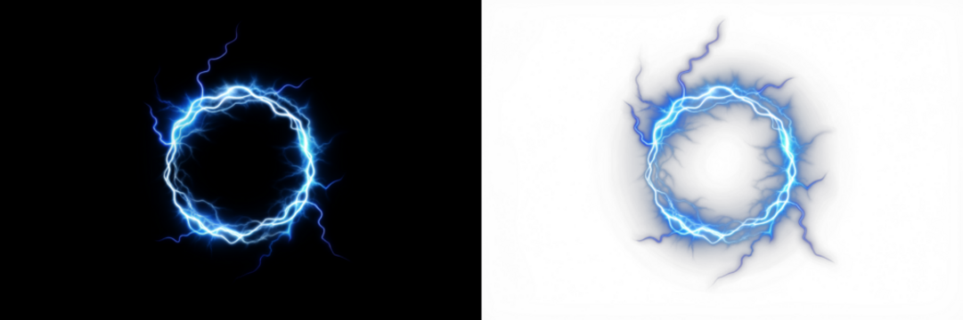 Electric blue lightning circle overlay on contrasting backgrounds, showcasing dynamic energy and vibrant visual effects for creative design applications and digital art projects