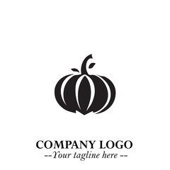 Pumpkin Logo Symbol in Black on the White Background Minimalist Vegetable Vector Illustration
