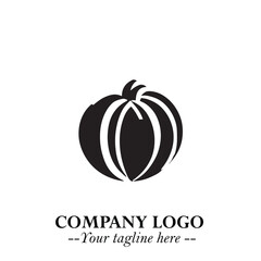 Pumpkin Logo Symbol in Black on the White Background Minimalist Vegetable Vector Illustration