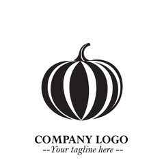 Pumpkin Logo Symbol in Black on the White Background Minimalist Vegetable Vector Illustration