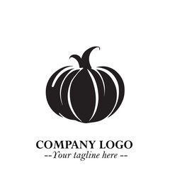 Pumpkin Logo Symbol in Black on the White Background Minimalist Vegetable Vector Illustration