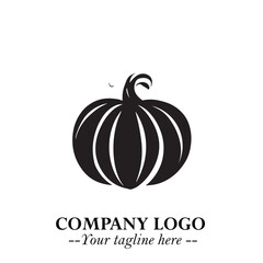 Pumpkin Logo Symbol in Black on the White Background Minimalist Vegetable Vector Illustration