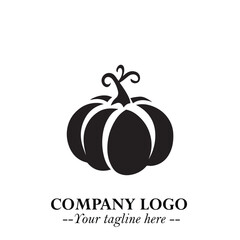 Pumpkin Logo Symbol in Black on the White Background Minimalist Vegetable Vector Illustration