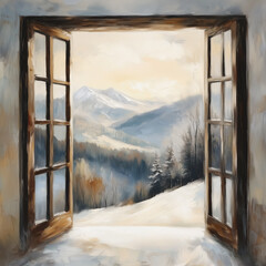 Painting of a view of the Tuscany at winter