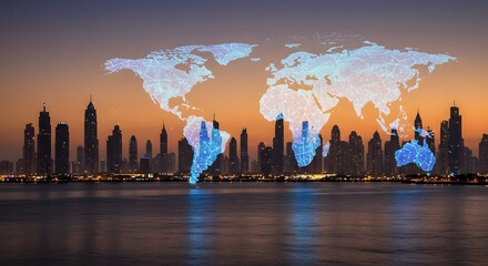 A Gulf skyline under holographic map projections