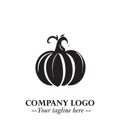 Pumpkin Logo Symbol in Black on the White Background Minimalist Vegetable Vector Illustration