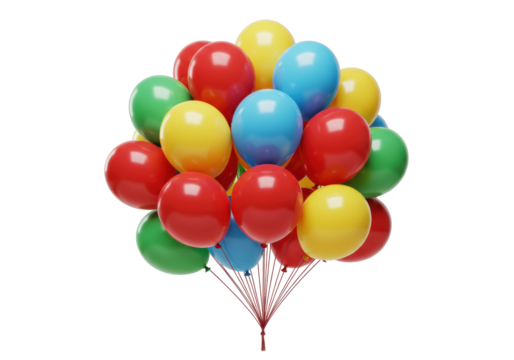 Bunch of colorful balloons PNG isolated on transparent background, party decoration for birthday celebration and festive events