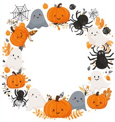 Naklejka premium halloween wreath with ghosts