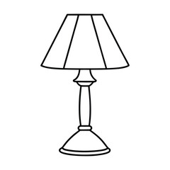 Simple outline drawing of a classic table lamp with a tapered lampshade and decorative base