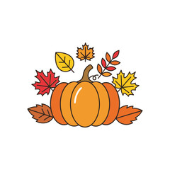 Autumn Pumpkin and Leaves Illustration for Fall Season Celebration.