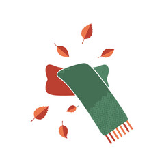 Autumn Scarf and Pillow with Falling Leaves Illustration.