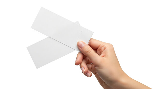 Elegant hand holding blank tickets, perfect for events, promotions, and marketing campaigns with a clean, modern aesthetic