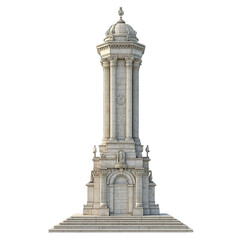 Fototapeta premium 3D front view illustration of La Plaza de la Victoria Chile monument isolated on a white background.