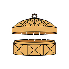 Bamboo Steamer Illustration for Asian Cuisine Preparation.
